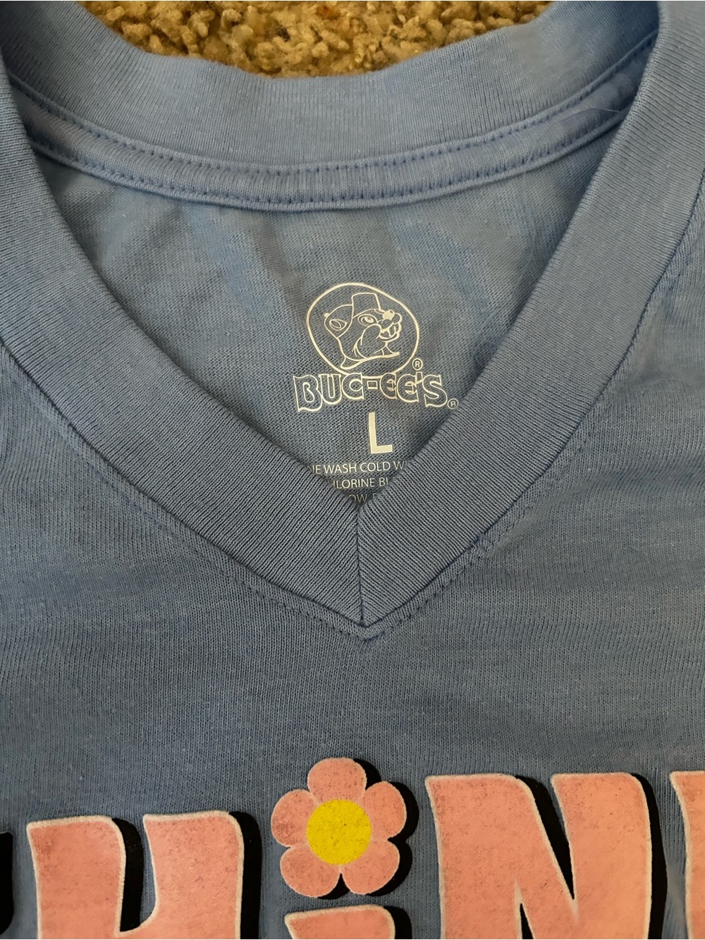 Buc-ee's Women's Short Sleeve V-Neck Tee in Light Blue